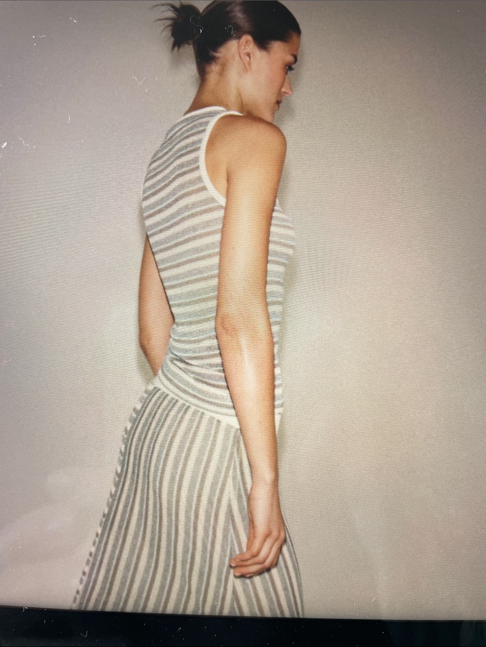 M. Alluring Striped Knit Tank and Skirt Set in Cream , Grey and Blue - Picture 2 of 13